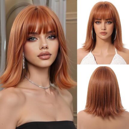 Perruque Ginger avec Franges Perruque Courte Et Droite pour Femmes Perruque